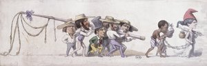 Tegneserie som viser Frankrike som slavehandleren av koloniene, ca. 1845-48 (penn og blekk og akvarell på papir) av French School