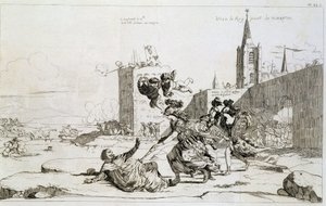 Tegneserie som viser Mademoiselle de Montpensier (Grande Mademoiselle) "" feiende ut av Frankrike Mazarin og hans støttespillere"" av French School