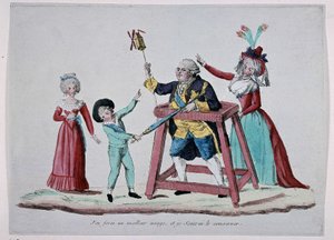 Tegneserie om kongefamilien (Louis XVI og Marie Antoinette med barna deres) under den franske revolusjonen, rundt 1790 - Musee Carnavalet av French School