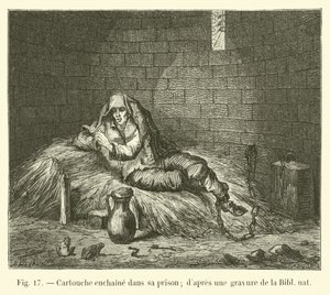 Patron lenket i fengselet hans; fra en gravering i Bibl nat av French School