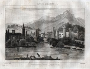 Castle of Ivrea - Castello di Ivrea - Gravering fra "" Pittoreske Italia"" av M. de Norvins, Ch. Nodier 1834-1836. av French School