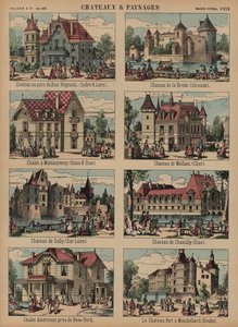 Slott og landskap (farget gravering) av French School