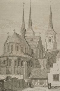 Katedralen på 1850-tallet, Roskilde, Danmark, fra Le Tour du Monde, utgitt i Paris, 1860-tallet av French School