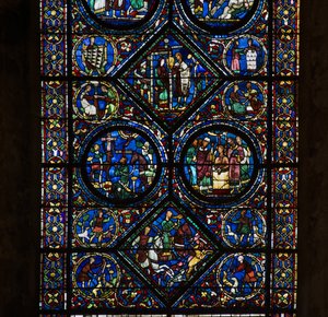 Cathedral of Chartres, farget glass: livet til Saint Eustache, lav detalj av French School