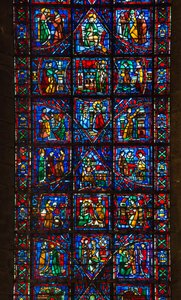 Cathedral of Chartres, glassmalerier: Saint fulberts liv, eveque of chartres i detaljene fra XI århundre av French School