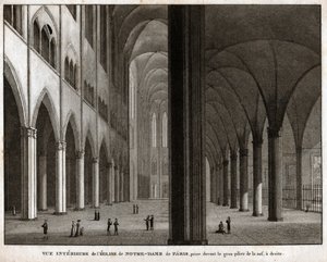 Notre-Dame de Paris katedral. (gravering, ca. 1850) av French School