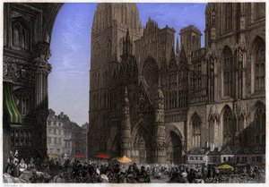 katedralen i Rouen. (gravering, ca. 1850) av French School