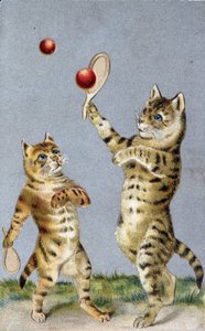 Katter som spiller tennis - postkort tidlig på 1900-tallet. av French School