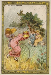 Fanget i regnet (chromolitho) av French School