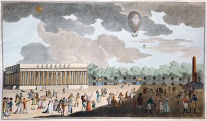 Feiring av Bastille-dagen, 14. juli på Champs Elysees, Paris i 1801 (håndfarget akvatint) av French School