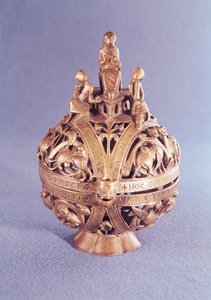 Røkelseskar overvunnet av en engel omgitt av tre unge hebreere, Tournai (messing)