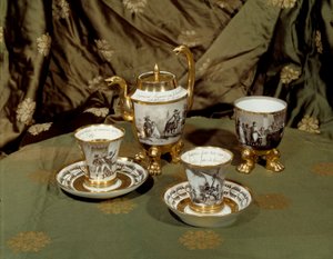Keramikk under styret. Kaffeservise inspirert av Napoleon Is egyptiske landskap. Porselen fra 1700-tallet. Paris, Musée de la Légion d#39;Honneur av French School