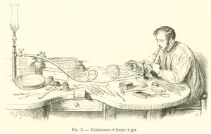 Blåselampe og gasslampe (gravering) av French School