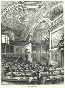 Chambre des Pairs (Chamber of Peers), overhuset i det franske parlamentet fra 1814 til det ble avskaffet etter revolusjonen i 1848 (gravering) av French School