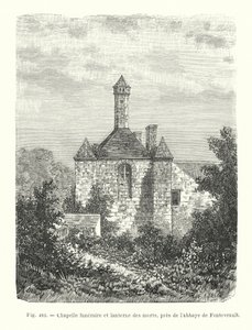 Begravelseskapell og de dødes lykt, nær Fontevrault Abbey (gravering) av French School