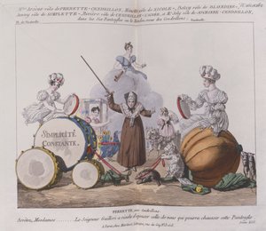 Karakterer fra en farse The Six Slippers eller Rendez-vous of Cinderellas, ca. 1810 av French School