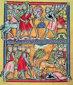 Charlemagne and his paladins i kamp mot saracenerne, miniatyr fra 