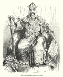 Charlemagne en keiserlig kostyme (gravering) av French School