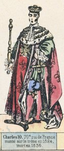 Charles 10, 70. konge av Frankrike, besteg tronen i 1824, døde i 1836 (farget gravering) av French School