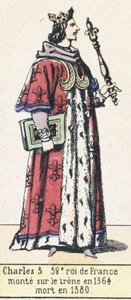 Charles 5, 52. konge av Frankrike, besteg tronen i 1364, døde i 1380 (farget gravering) av French School