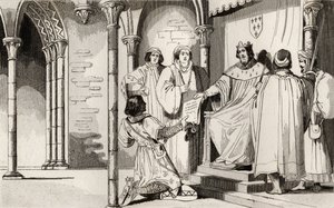 Charles IV (1294-1328) den kjekke mottar en bønn ved retten, fra 