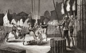 Charles VII (1470-98) går inn i Roma i 1494 for å bli erklært keiser av Orienten, fra 'Histoire de France' av Colart, utgitt ca. 1840 av French School
