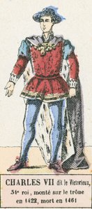 Charles VII kalt Victorious, 54. konge, besteg tronen i 1422, døde i 1461 (farget gravering) av French School