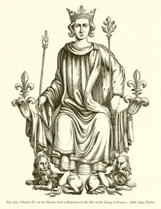 Charles VI på sin trone, fra en miniatyr i MS. av kongene av Frankrike av French School