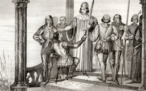 Charles V (1358-80) den vise presenterer sitt sverd til Duguesdin, fra 