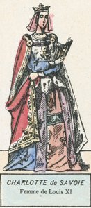 Charlotte av Savoy, kone til Louis XI (farget gravering) av French School