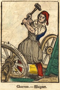 Charron (som produserer vogner); Serie om handel, bilde av Epinal fra 1800-tallet. av French School