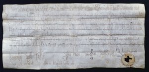 Charter signert av Hugues I Capet (941-996), konge av Frankrike, 988 (penn og blekk på papir) av French School