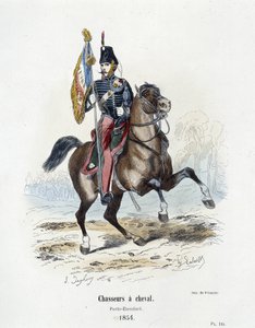 Jegere til hest: Porte - Standard i 1854 - i "" Histoire de l'armmee"" av A. Barbier av French School