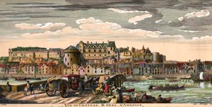Slott i Loire: utsikt over slottet i Amboise i Indre-et-Loire på 1700-tallet. Gravering fra Epoque-tiden. Privat samling. av French School