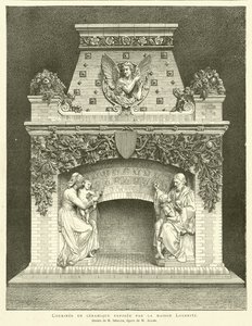 Keramisk peis utstilt av Loebnitz-huset, Tegning av M Sedille, figur av M Aller (gravering) av French School