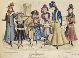 Kinderkostüme, Illustration aus Journaux de Mode, Oktober 1898 (Farbstich) von French School