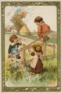 Barn som leker på en vippe (chromolitho) av French School
