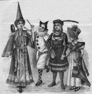 Barneklær: heksekostymer, klovn, page og «Empire». Gravering i «La gazette du dimanche»» av 23. januar 1896. av French School