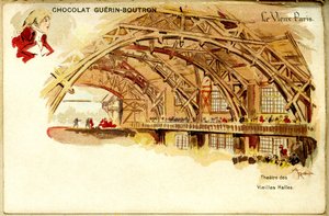 Sjokoladekromolitografi Guerin Boutrons sjokolader, DET GAMLE PARIS, Théâtre des Vieilles halles av French School