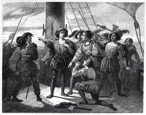 Christopher Columbus (1450-1506) Skremmer mannskapet sitt av French School