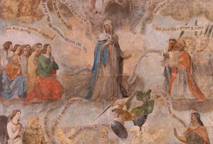 Kirke (Døperen Johannes kirke). Interiør. Kapell Saint-Fursy. Veggmalerier. Forherligelsen av Maria (freskomaleri kjent som den gode død). Begynner på 1600-tallet. av French School