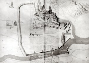 Byen Foix, fra Grand Atlas, tidlig på 1600-tallet (wc på papir) av French School