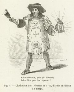 Klokkemaker av overtredelsene i 1755, etter en tegning fra tiden av French School