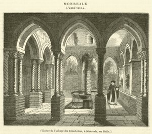 Cloister of the Benedictine Abbey, i Monreale, Sicilia (gravering) av French School