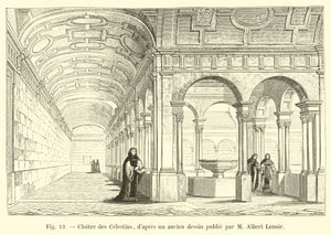Cloister of the Celestins, fra en gammel tegning utgitt av M Albert Lenoir av French School