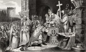 Clovis I (465-511) døpt med menn fra hæren før slaget ved Tolbiac, fra 