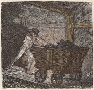 Kullgruvedrift (farget gravering) av French School