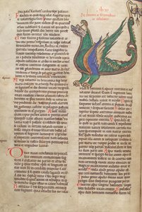 Torsk. Guelf. 1 Gud. lat. 40v, tekst med illustrasjon av en drage, fra Liber Floridus av Lambert de Saint-Omer c.1120 av French School