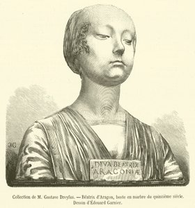 Samling av M Gustave Dreyfus, Beatrix av Aragon, marmorbyste fra det femtende århundre (gravering) av French School