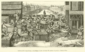 Samling av M le Baron Pichon, A Card Factory under Louis XIV (gravering) av French School